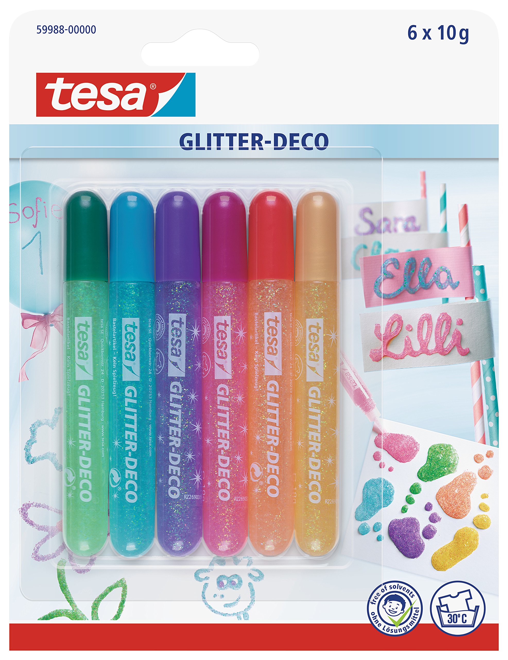 Amazon.com: tesa Glitter-Deco Glue Pens - 6 Assorted Colours/Candy